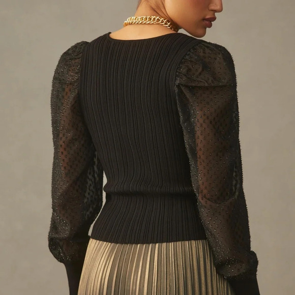 Anthropologie Puff Sleeve Shimmer Sweater XLP - Picture 7 of 9